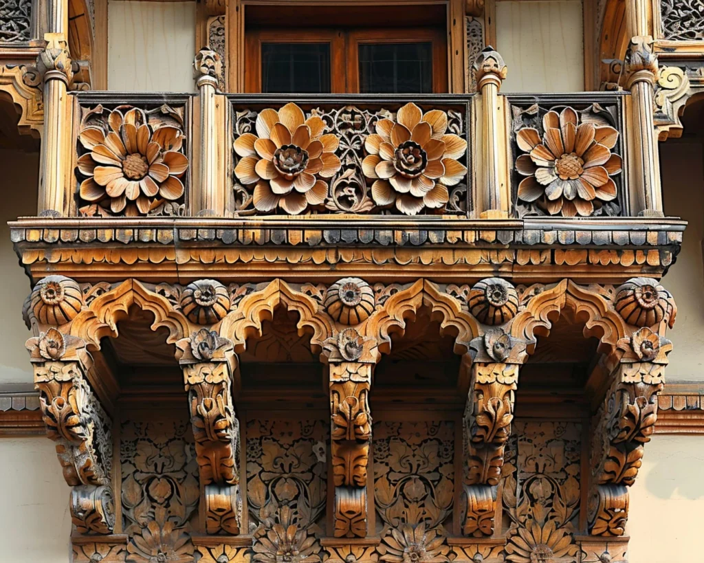 Detailed carvings on mosques entrance closeup