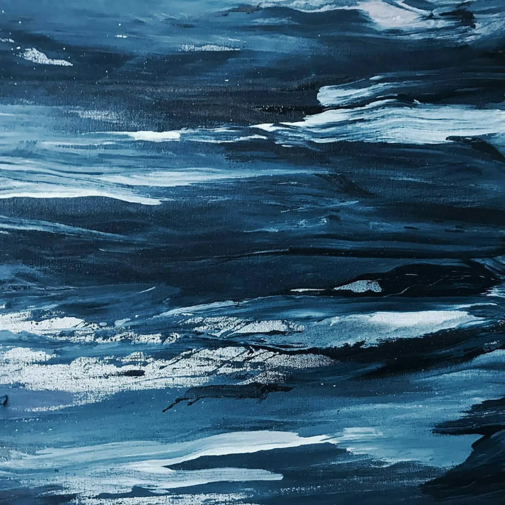 an abstract painting with blue color in dominant